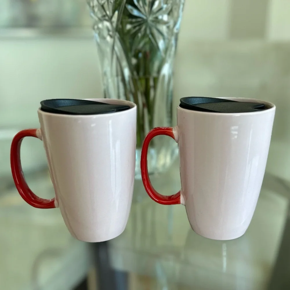Starbucks Valentines Red-Lips Mugs With Lids (2 Pieces)